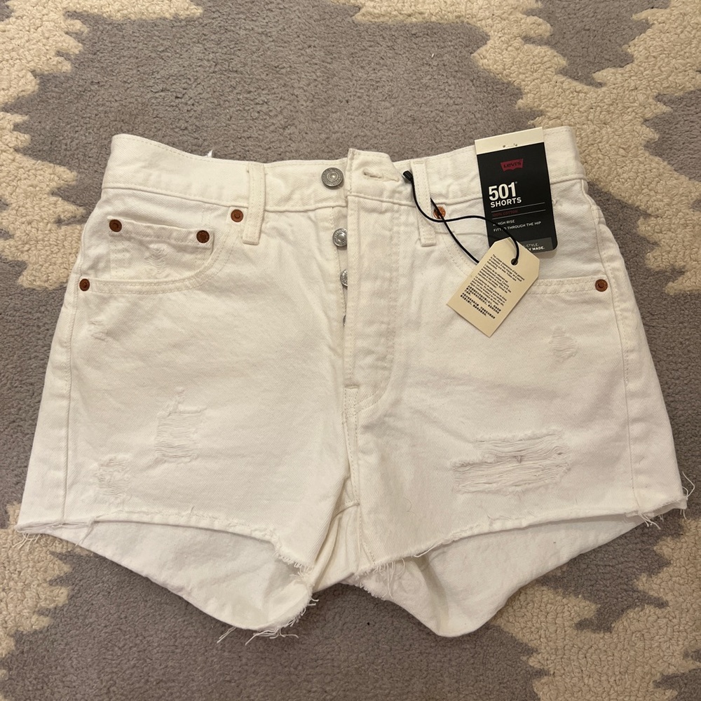 Levi’s 501 high rise white denim shorts